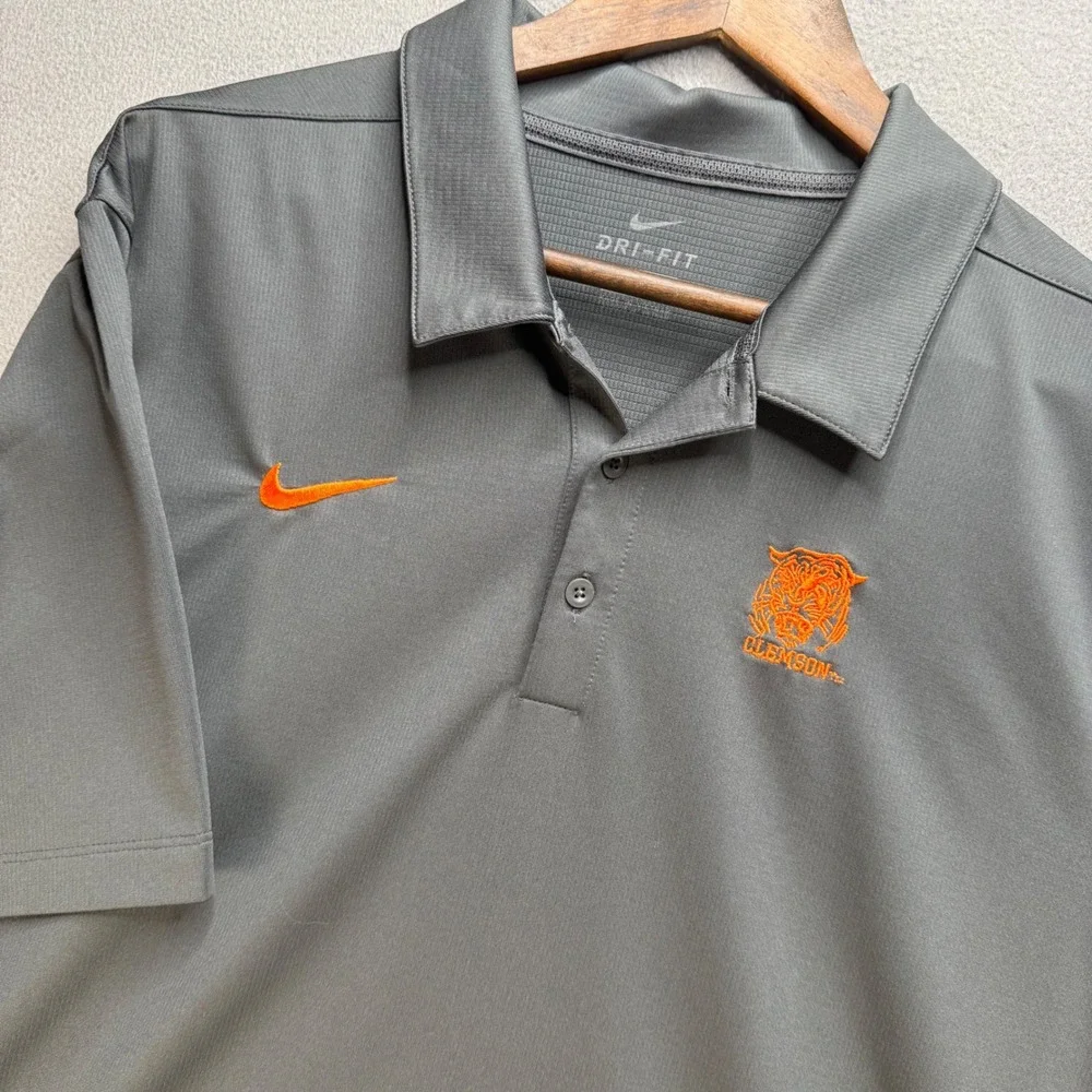 Nike Polo Shirt Men XL Gray Clemson Tigers Dri-Fit Short Sleeve Performance Golf